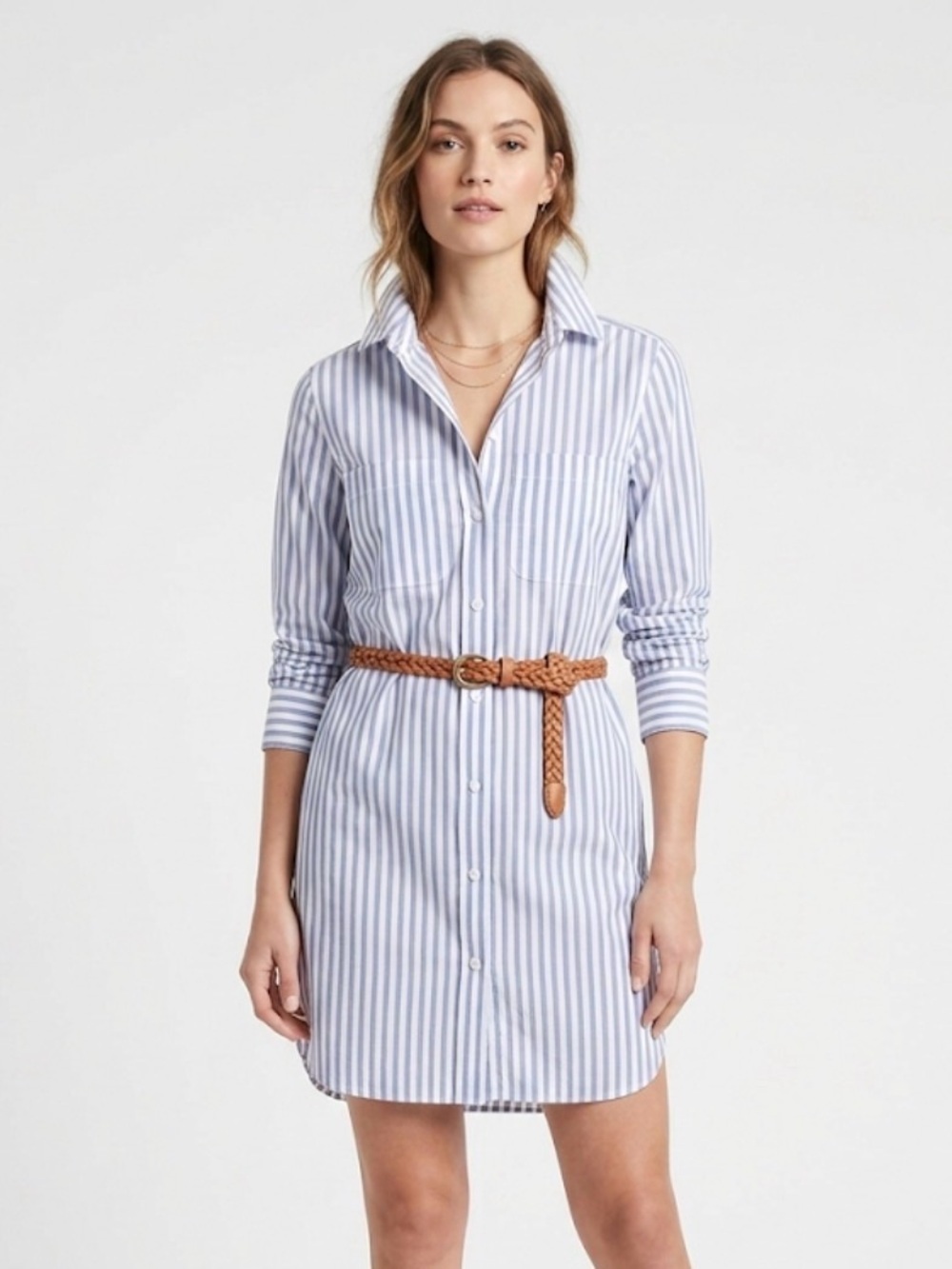 Athleta Long Tunic Shirt Dress In Weekend Blue Stripe Size XXS